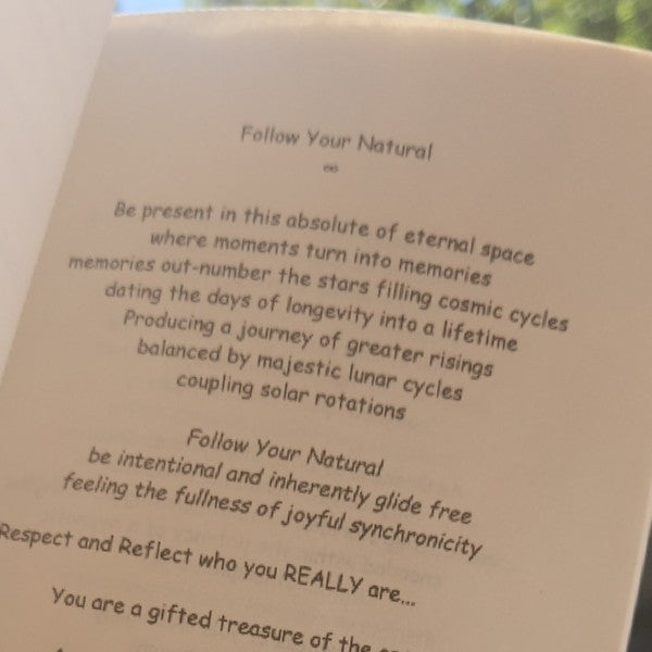 Interior sample page from Shine From Within featuring the poem “Follow Your Natural” on a cream-colored book page.